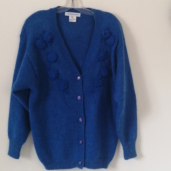 ALFRED SUNG, vintage, ladies blue knit  cardigan  ,sweater ,size  medium - Picture 2 of 9